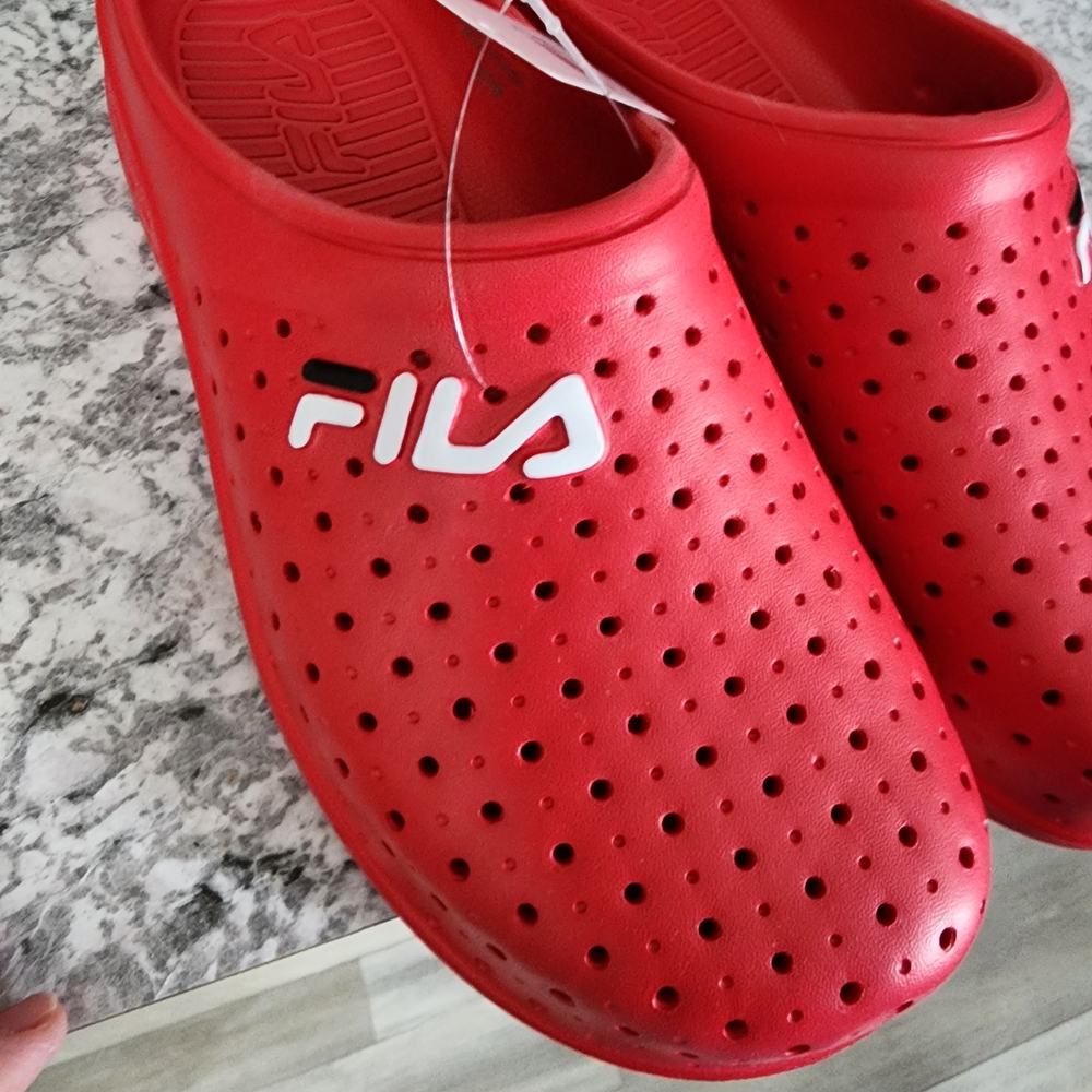 New In Box Fila Vibrant Red Perforated Clogs Sz M9 W 10